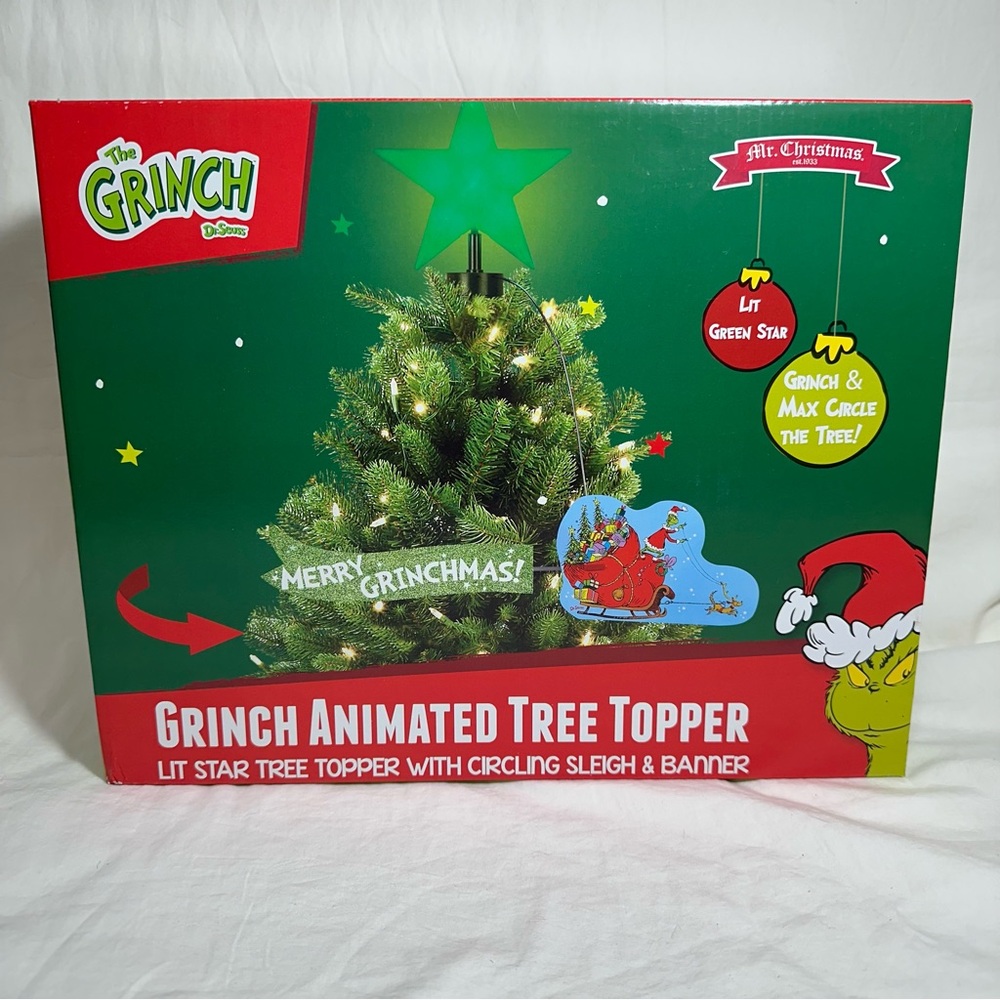 Grinch Animated Tree Topper Christmas 2025 Lighted Star Circling Sleigh New